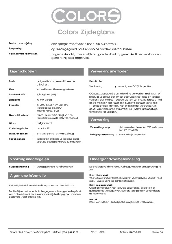 Technisch informatieblad Colors Zijdeglans Technisch informatieblad Colors Zijdeglans