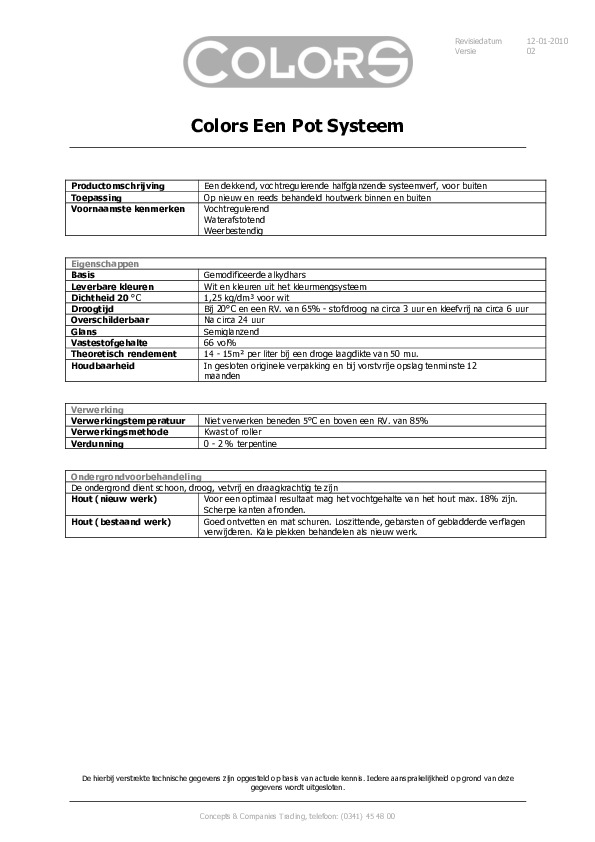 Technisch informatieblad Colors EPS Technisch informatieblad Colors EPS