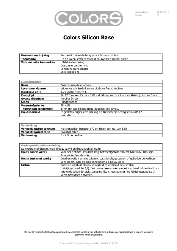 Technisch informatieblad Colors SB