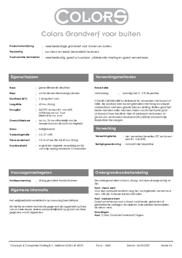 Technisch informatieblad Colors Grondverf voor buiten