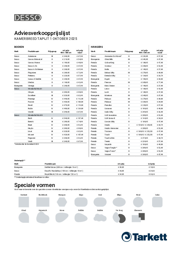 Desso prijslijst leaflet 1 oktober 2025