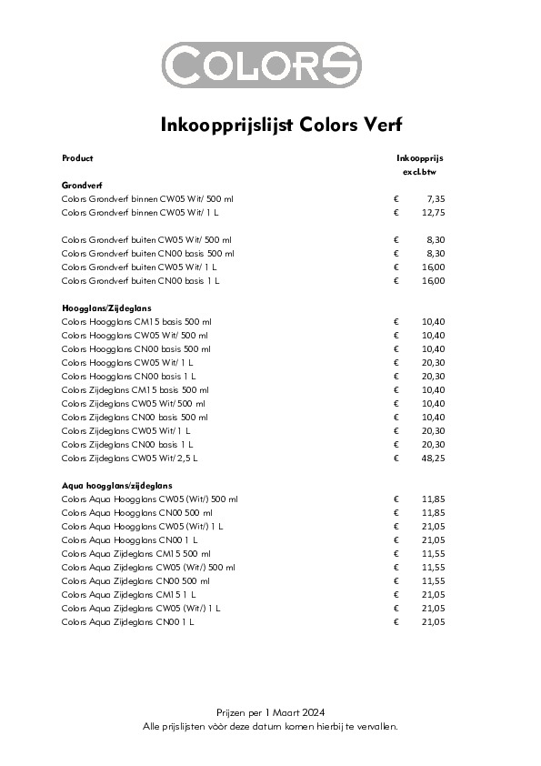 Inkoopprijslijst